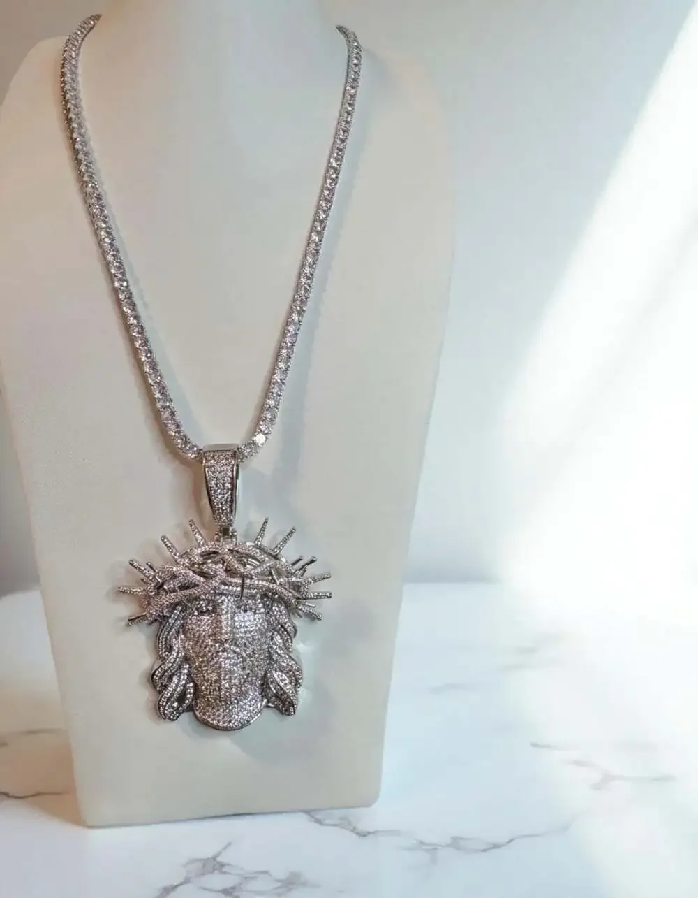 Jesus Pendant With tennis necklace cz